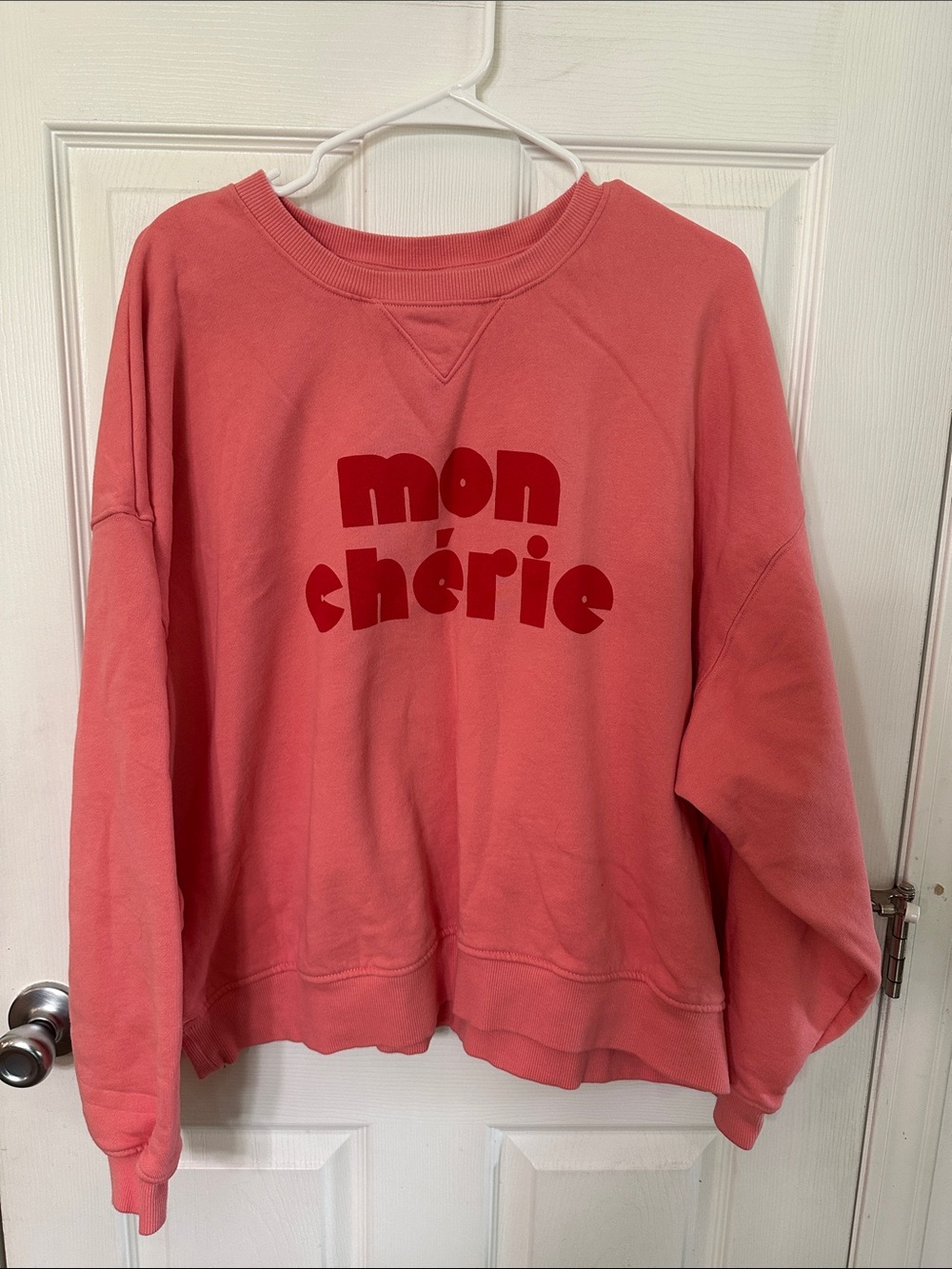 Universal Thread Coral Sweatshirt with Red "mon chérie" Graphic